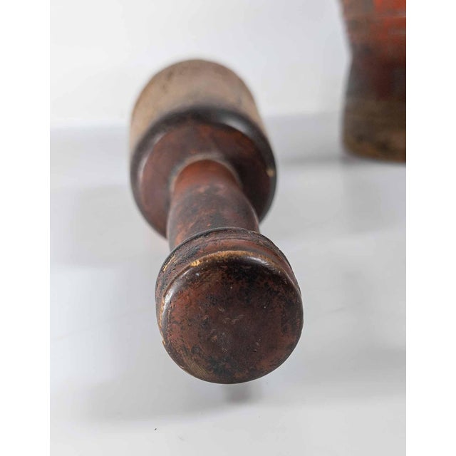 19th Century American Primitive Mortar and Pestle in Old Red Paint For Sale - Image 9 of 14