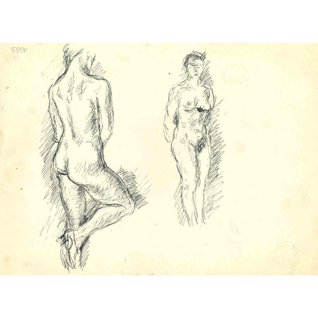 China ink drawing realized by Mino Maccari in the mid-20th Century. On recto and verso. Not signed. Very good condition....