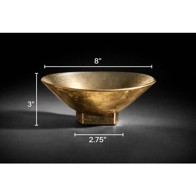 Mid 20th Century Vintage Gold Art Glass Pedestal Bowl – Textured Metallic Finish, Modern Sculptural Centerpiece For Sale - Image 5 of 7