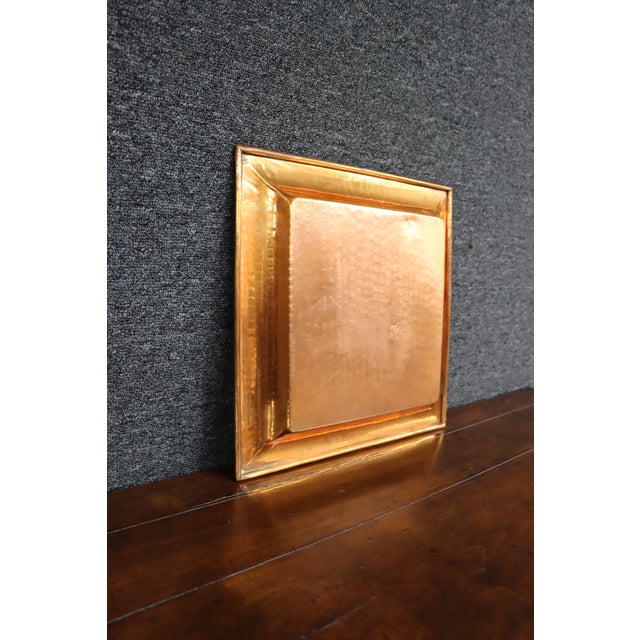 Copper Hammered Copper Square Tray With Wide Gallery Rim For Sale - Image 8 of 10