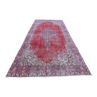 1950s Vintage Turkish Art Deco Anatolian Tribal Oushak Area Rug For Sale