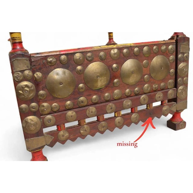 Brown Vintage Wood Side Table with Brass Details, 1930s For Sale - Image 8 of 12