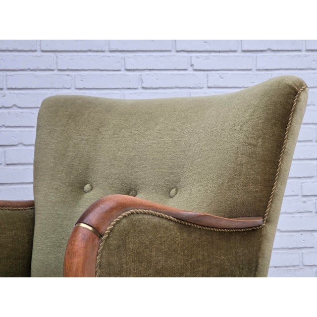 Green Danish Beech Armchair with Velour Upholstery, 1960s For Sale - Image 8 of 18