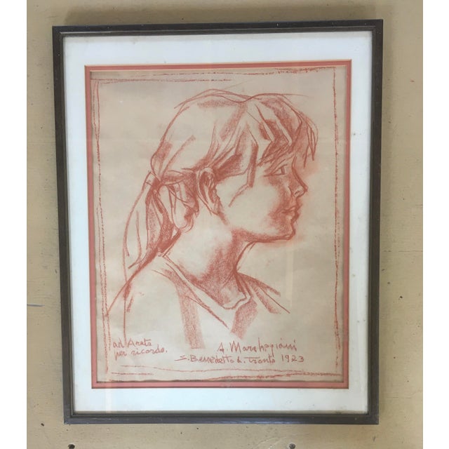 Early 20th Century Framed Portrait of a Young Girl Drawing by Listed Italian Artist For Sale - Image 11 of 11
