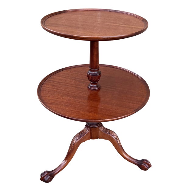 Vintage 1940s Mahogany Two-Tier Dumbwaiter Table – Regency Style Claw Foot Accent Table A beautiful vintage 1940s mahogany...