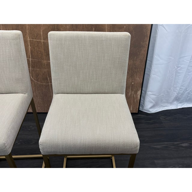 2020s Rh Emery Armless Fabric Counter Stools – Set of 3 Perennials® Performance Textured Linen Weave – Sand | Burnished Brass | Counter Height For Sale - Image 5 of 18
