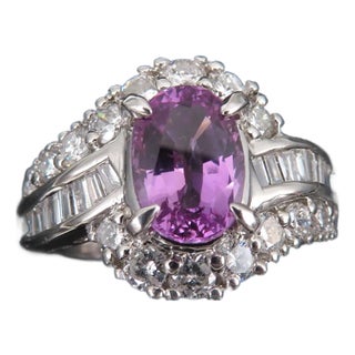 Late 20th Century 2.02ct Gia Ceylon No Heat Pink Sapphire 1.00ct Diamond Platinum Ring Size 5.25 For Sale