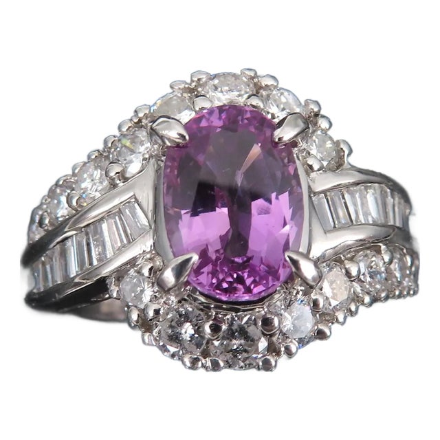 Late 20th Century 2.02ct Gia Ceylon No Heat Pink Sapphire 1.00ct Diamond Platinum Ring Size 5.25 For Sale