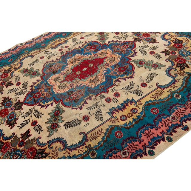 Vintage Hand-Knotted Blue Wool Rug Persian Tabriz With Medallion Design For Sale In New York - Image 6 of 9
