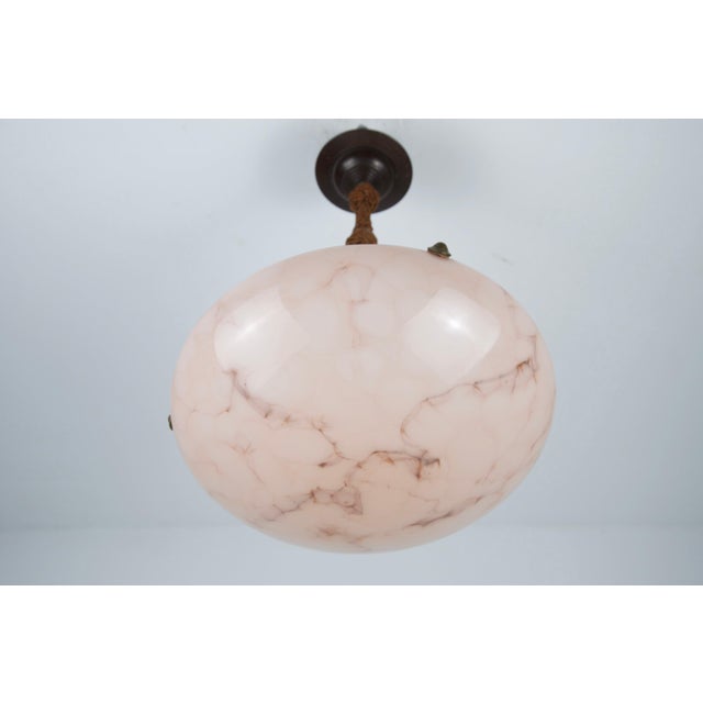 Cream Round Art Deco Glass Pedant Lamp, 1930s, Germany For Sale - Image 8 of 11