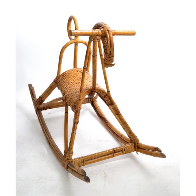Vintage Franco Albini 1960 Rattan Cane & Bamboo Rocking Horse, Animal Sculpture Italy For Sale - Image 12 of 13