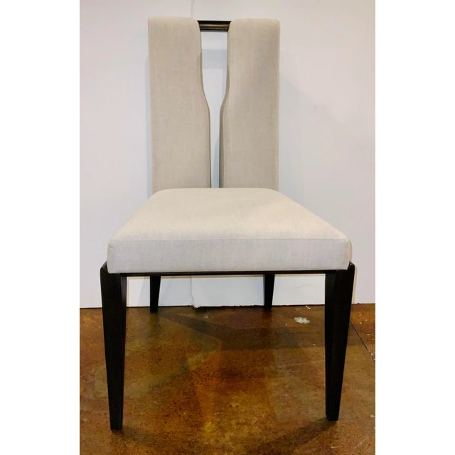 Original Retail $Z1570, stylish Theodore Alexander Modern Gray Gateway Side Chair, black wood base, showroom floor sample