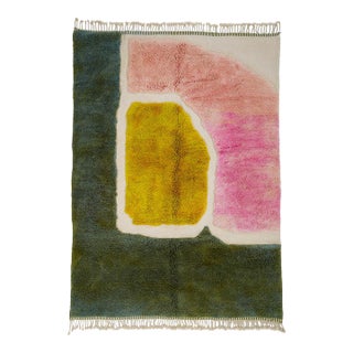 Abstract Color-Block Hand-Knotted Wool Rug | 8'7" X 6'11" | One of a Kind For Sale