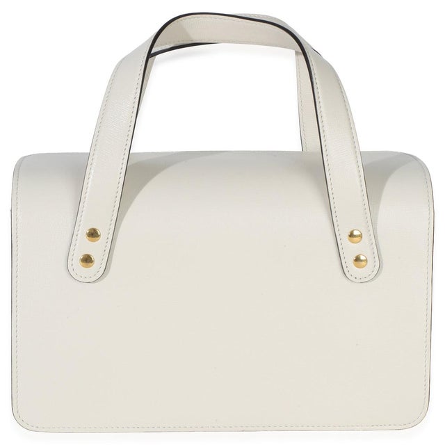 Gucci Mystic White Calfskin Small Horsebit 1955 Foldover Top Handle Bag For Sale - Image 4 of 8