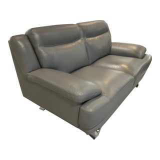 Mid 20th Century Sofia Vergara Modern Gray Leather Loveseat 67" For Sale