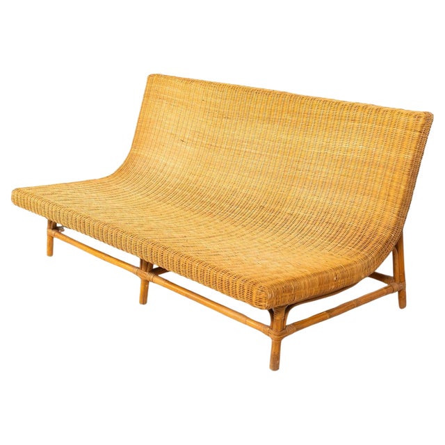Mid-Century Modern Wicker Bench, Italy, 1970s For Sale