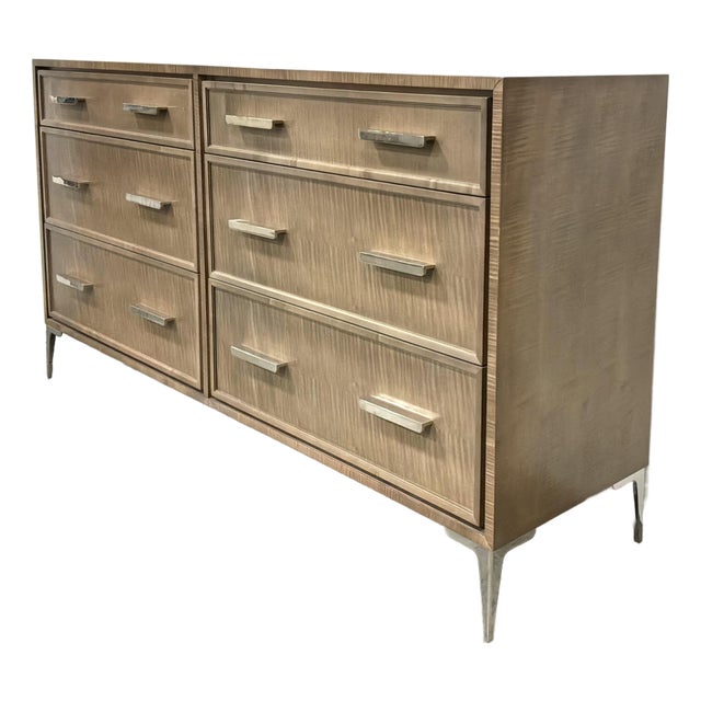 Modern Beige Lacquer Six Drawer Chloe Dresser as Is For Sale
