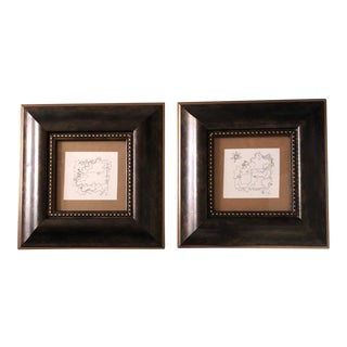 Gallery Wall Collection-2 Original Wayne Cunningham Abstract Ink Drawing 1990’s- a Pair For Sale