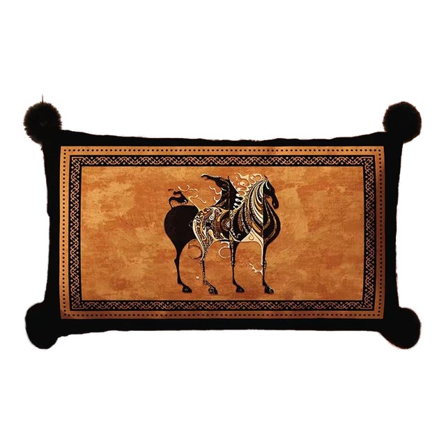 Boho Orange Horse PillowBlack Tassel Trim, 15“×23” For Sale