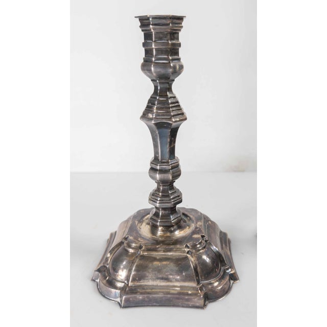 Dark Gray 20th Century Pair of Danish Silverplate Candlesticks in Georgian Style by Hans Jensen For Sale - Image 8 of 17