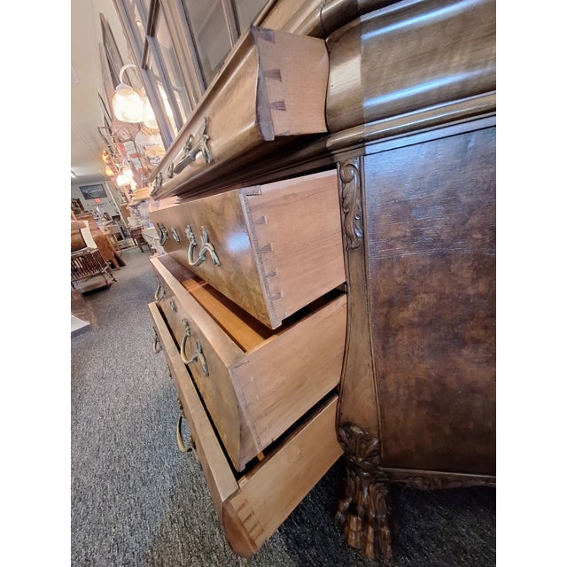 Brown Early 20th Century Walnut Dutch Bombe Breakpoint Cabinet With Claw Feet For Sale - Image 8 of 18