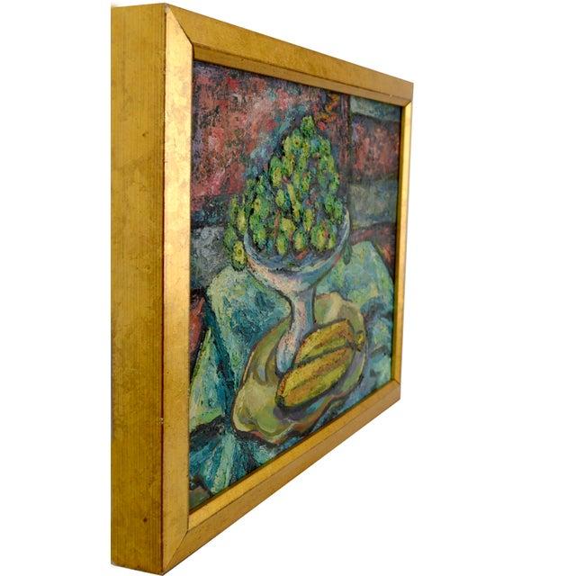 Fauvist Grapes and Bananas, Mid Century Modern Impasto Fruit Still-Life Wonderful vibrant fauvist mid century modern...