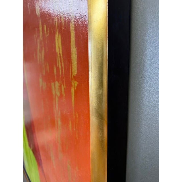 Framed Abstract Acrylic Painting With Metallic Gold Accents, Artist Jennifer Hollack For Sale - Image 4 of 9