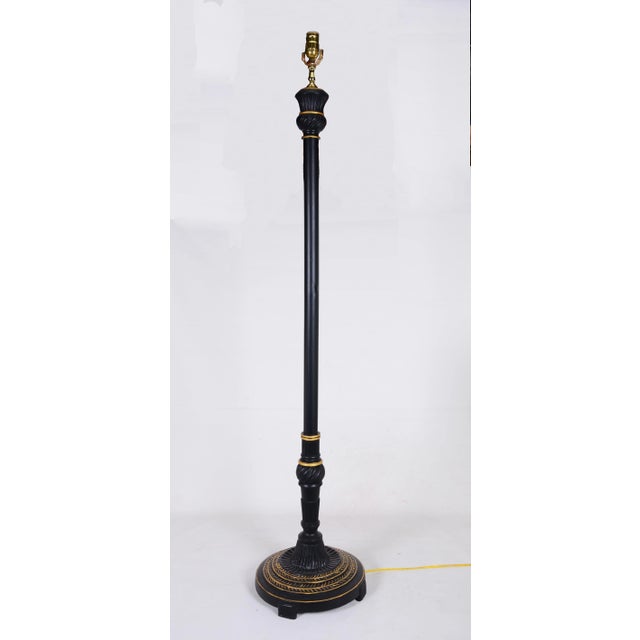 1990s Vintage Black Pillar Wood Hand-Painted Golden Line Floor Lamp For Sale - Image 5 of 5