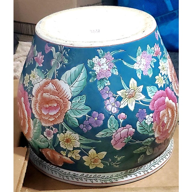 Chinese Goldfish Fishbowl Planter & Wood Stand For Sale - Image 9 of 10