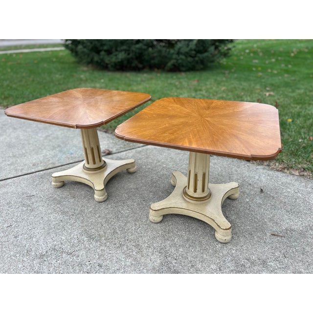Henredon Vintage Henredon Pair of Neo-Classical Walnut & Ivory Accent Tables For Sale - Image 4 of 10