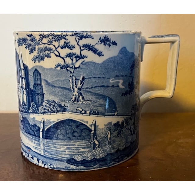 Blue Antique Early 19th Century English George III Staffordshire Pearlware Blue & White Pottery Porter's Tankard Mug Circa 1820 For Sale - Image 8 of 14