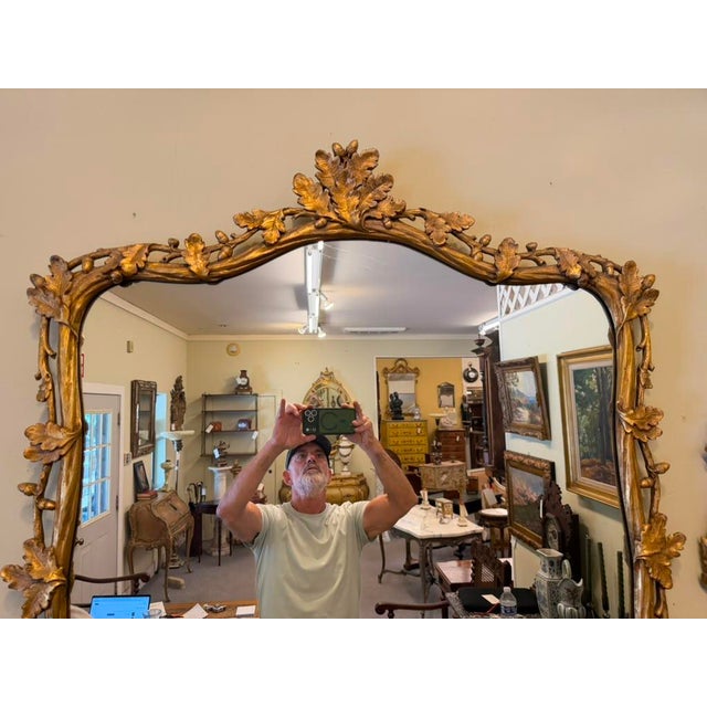 French 19th Century French Ornately Hand-Carved Gilded Mirror With Oak Leaf & Acorn Motif, Circa 1890 For Sale - Image 3 of 10