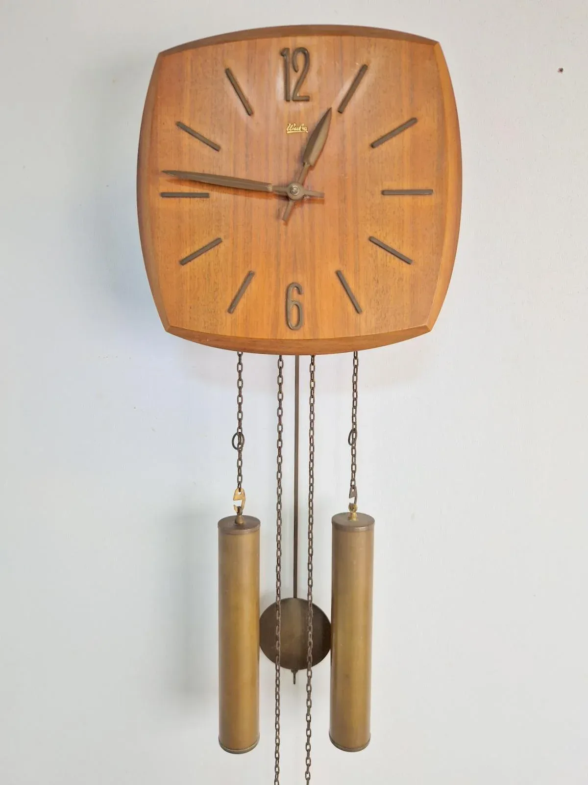 50s Wood＆Brass clock Mid-Century Wall Clock in Teak and Brass from Wuba, 1960s | Chairish