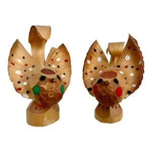 Late 20th Century Hand Carved Japanese Ittobori Wood Sparrows- a Pair