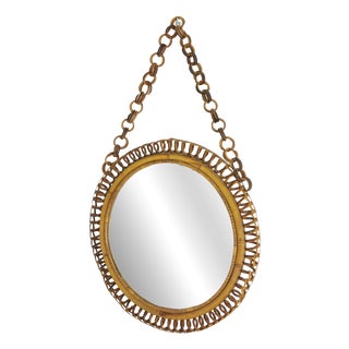 Round Bamboo and Rattan Wall Mirror, Italy, 1960s For Sale