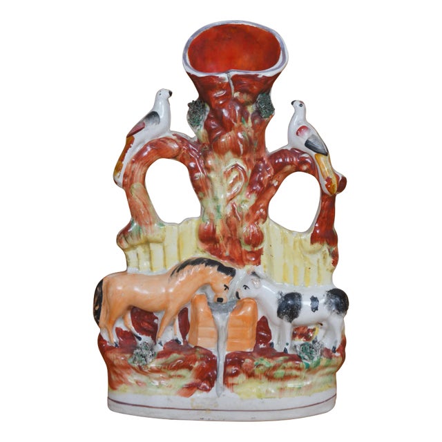 Antique Staffordshire Porcelain Good Companions Tree of Life Spill Vase For Sale