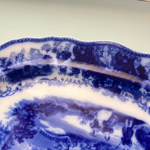 Late 19th Century Antique Flow Blue "Nonpareil" by Burgess & Leigh 18" Oval Serving Platter For Sale - Image 5 of 16