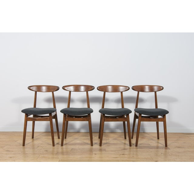 Set of four dining chairs model 5912 produced by Zamojska Furniture Factory in the Poland 1960s. Frame in beech wood....