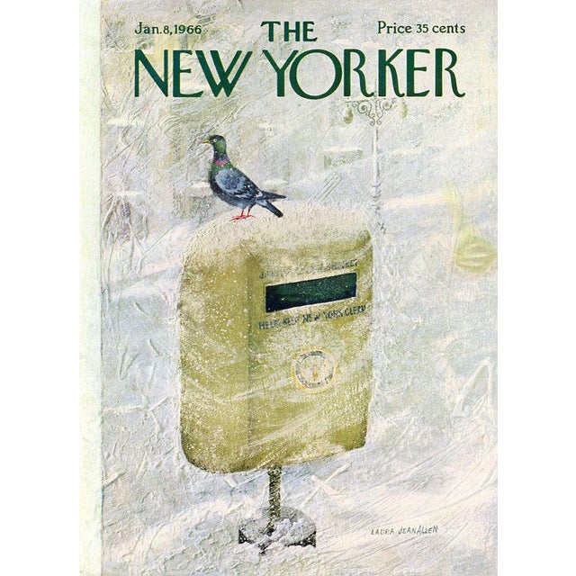 Original vintage New Yorker magazine cover dated January 8, 1966 featuring a Winter Mailbox theme. Cover illustration by...