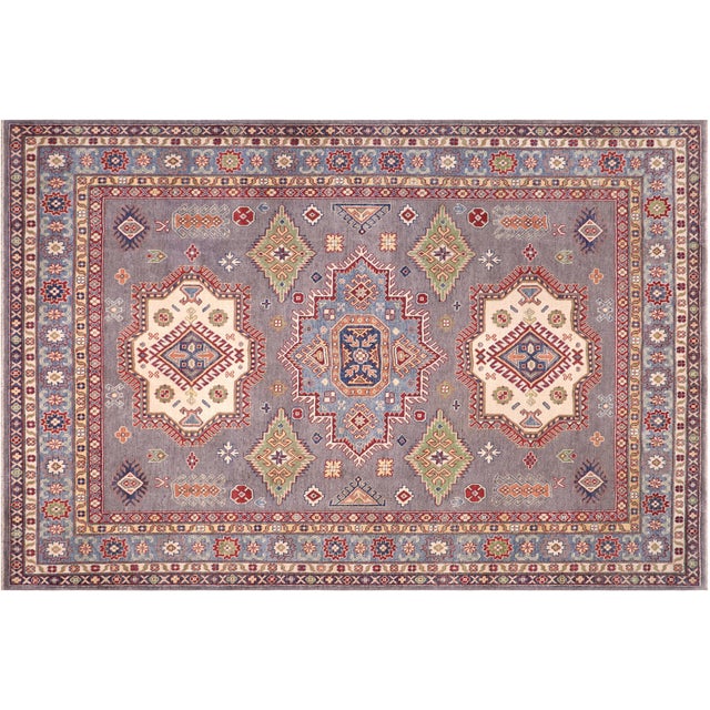 Gray Tribal Kazak Gray/Light Blue Wool Rug - 8'4''x9'8'' For Sale - Image 8 of 10