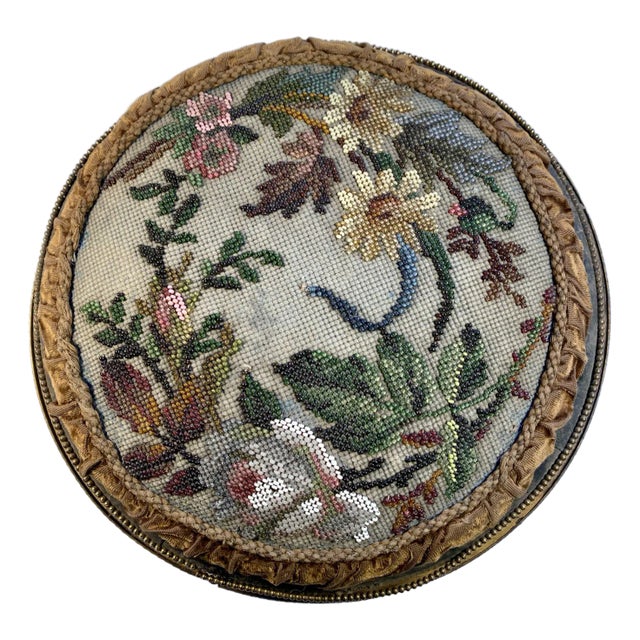 Late 19th Century Antique, English, Victorian, Hand - Beaded Footstool For Sale