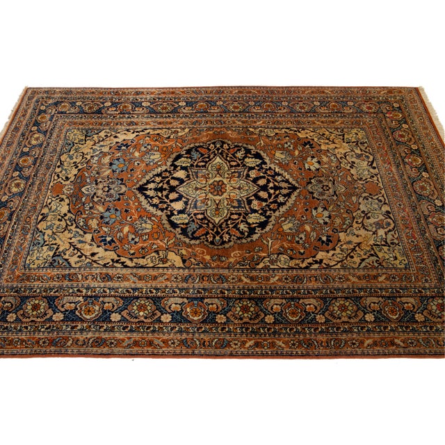 Antique Persian Tabriz Rust Wool Rug With Classic Medallion Design For Sale In New York - Image 6 of 7