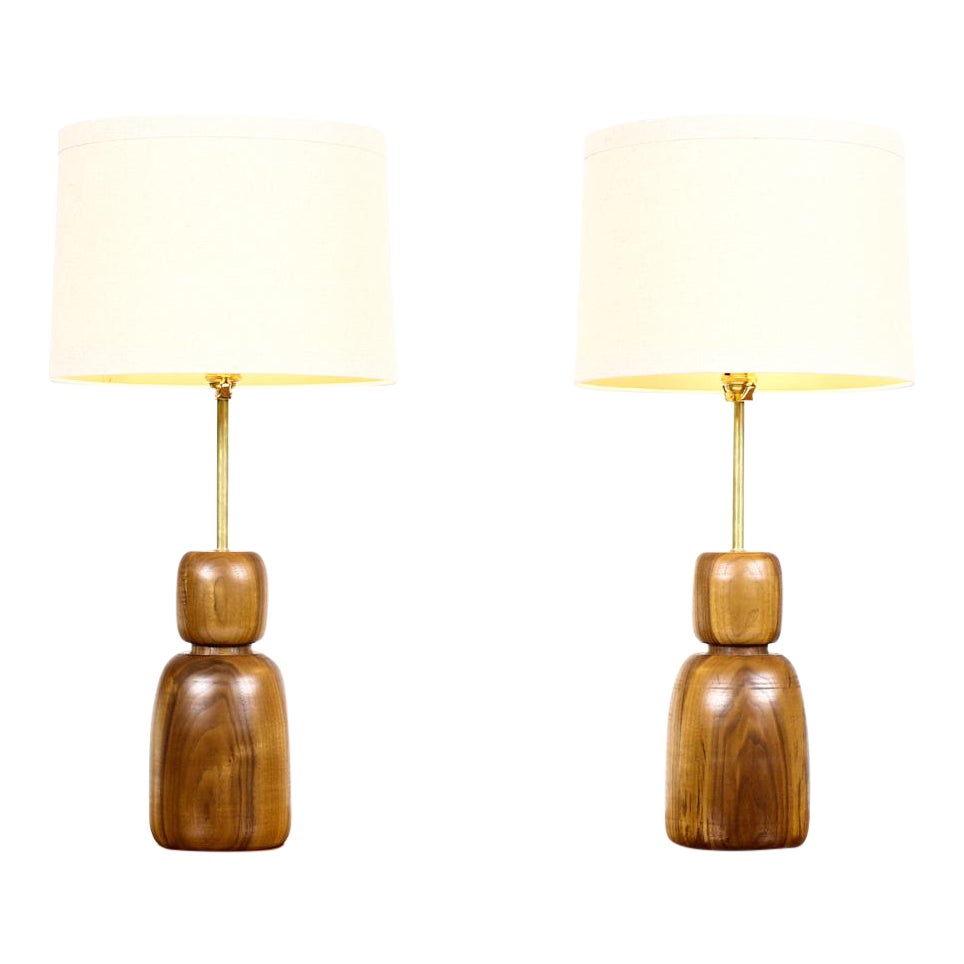 Christian Boehr Studio Craft Walnut Table Lamps Lathe Turned With Brass Detailing A Pair Chairish