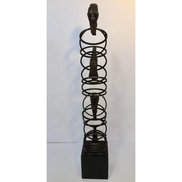 Brown Brutalist Modern Iron Divers on Marble Stand Sculpture For Sale - Image 8 of 12