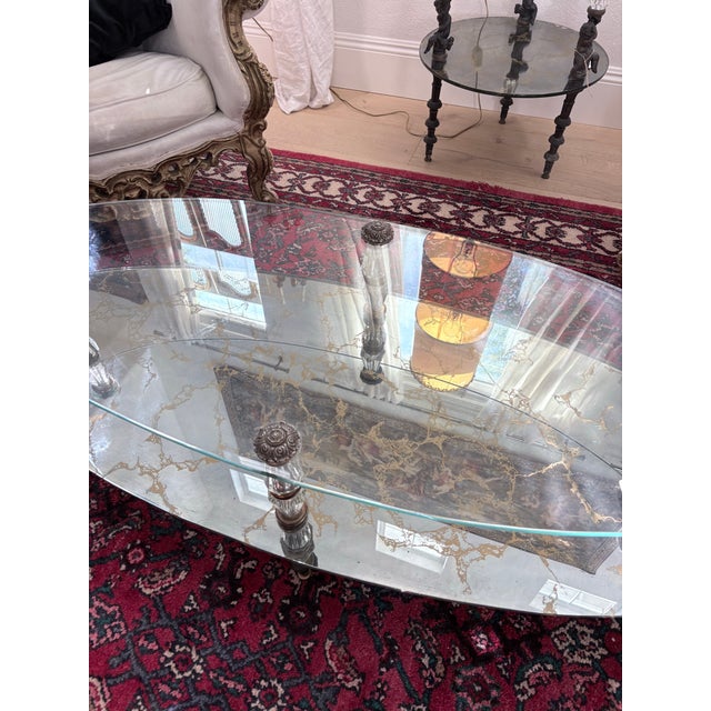 Vintage Hollywood Regency Two-Tier Oval Glass & Gilt Coffee Table For Sale - Image 9 of 10