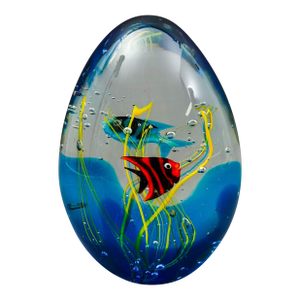 Elio Raffaeli Oggetti Murano Large Art Glass Fish Aquarium Egg Shaped Sculpture