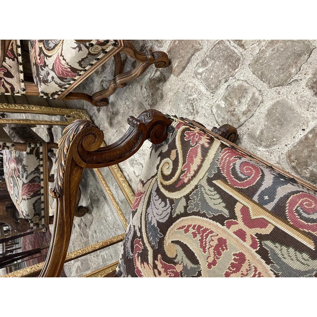 Louis XIV Style Walnut Chairs with Flat Backs, Set of 2 For Sale - Image 3 of 4