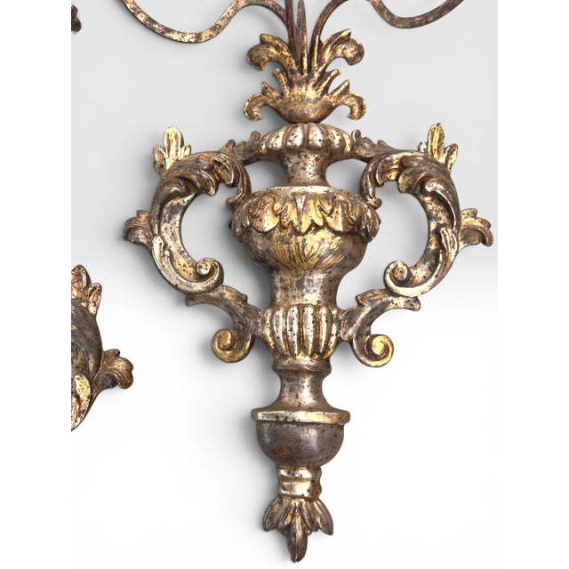 Mid 20th Century Pair of Louis XVI Style Mid-Century Italian Hand Carved Candle Wall Sconces. For Sale - Image 5 of 9