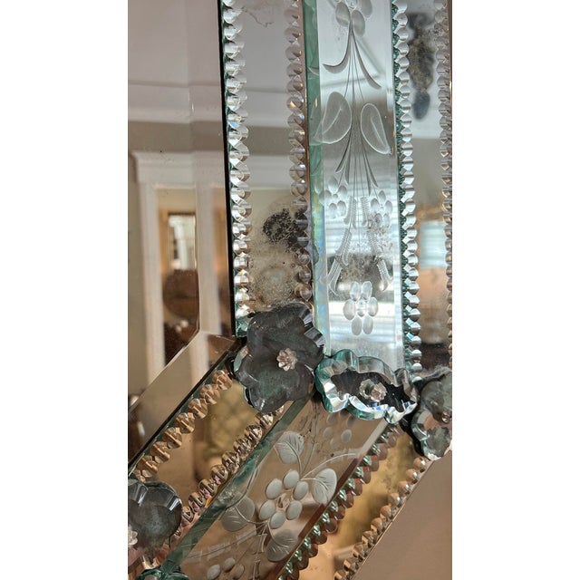 Baroque Antique Venetian Etched Glass Octagonal Cushion Mirror For Sale - Image 3 of 7