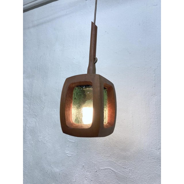 Mid-Century Modern Pendant Lamp in Teak and Glass attributed to AB Stilarmatur, Tranås, Sweden, 1960s For Sale - Image 3 of 12